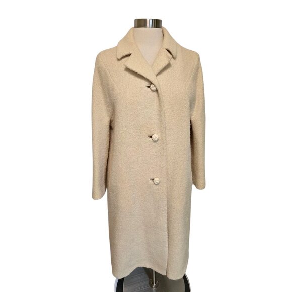 Vintage Womens 50s 60s Ivory Boucle Wool Coat by Shagmoor Overcoat Winter A-Line - Picture 1 of 10